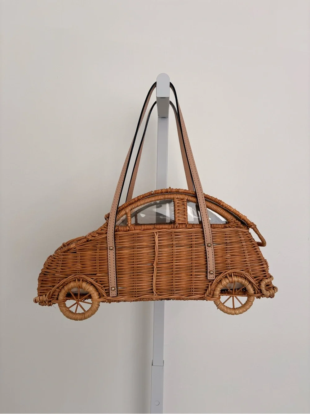 kate spade Woven Car-Shaped Mini Bag in Brown with Beige Straps